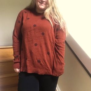 Burnt Orange Sweater with Brown Polka Dots